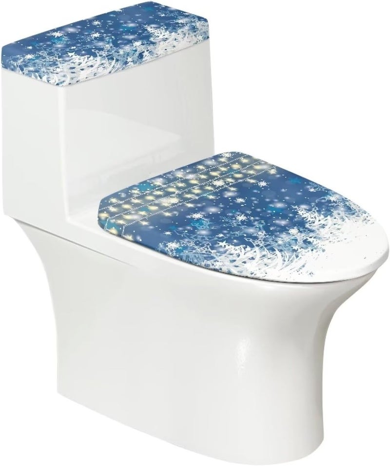 Kathyboom Snow Christmas Tree Toilet Lid Cover Tank Lid Covers Splash Resistant Toilet Seat Covers with Elastic Edge Fit Most Round and Elongated Toilet Bathroom Decor - Image 1